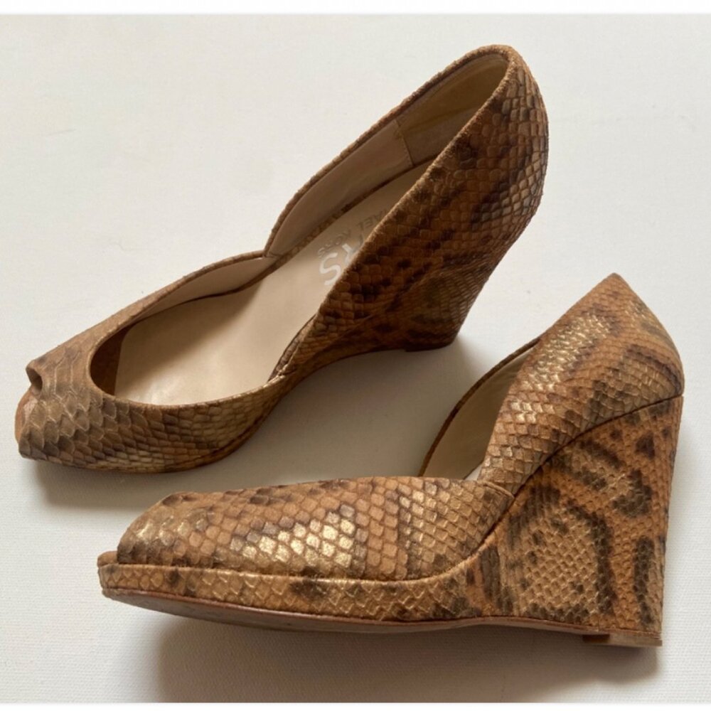 Michael Kors Snake Skin Open Toe Wedge Shoes Size 7M